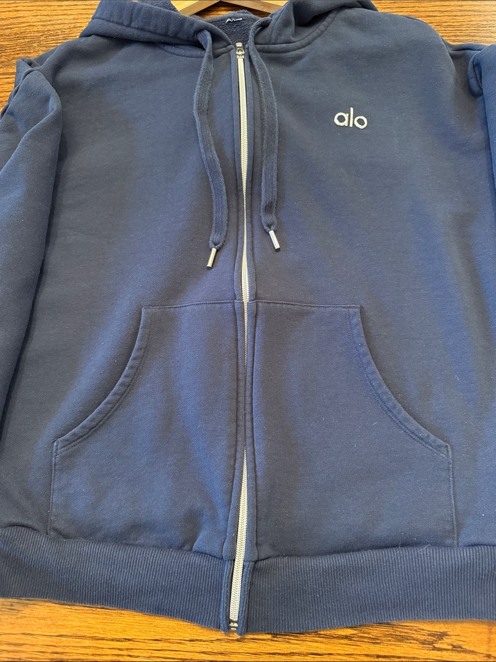 Alo Yoga Navy Blue Cropped Full Zip Hoodie Sweatshirt Logo Athleisure - Picture 11 of 14